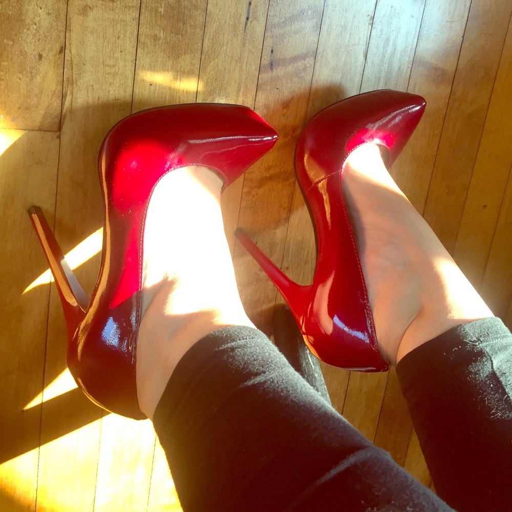 Red Patent Point Toe Heels